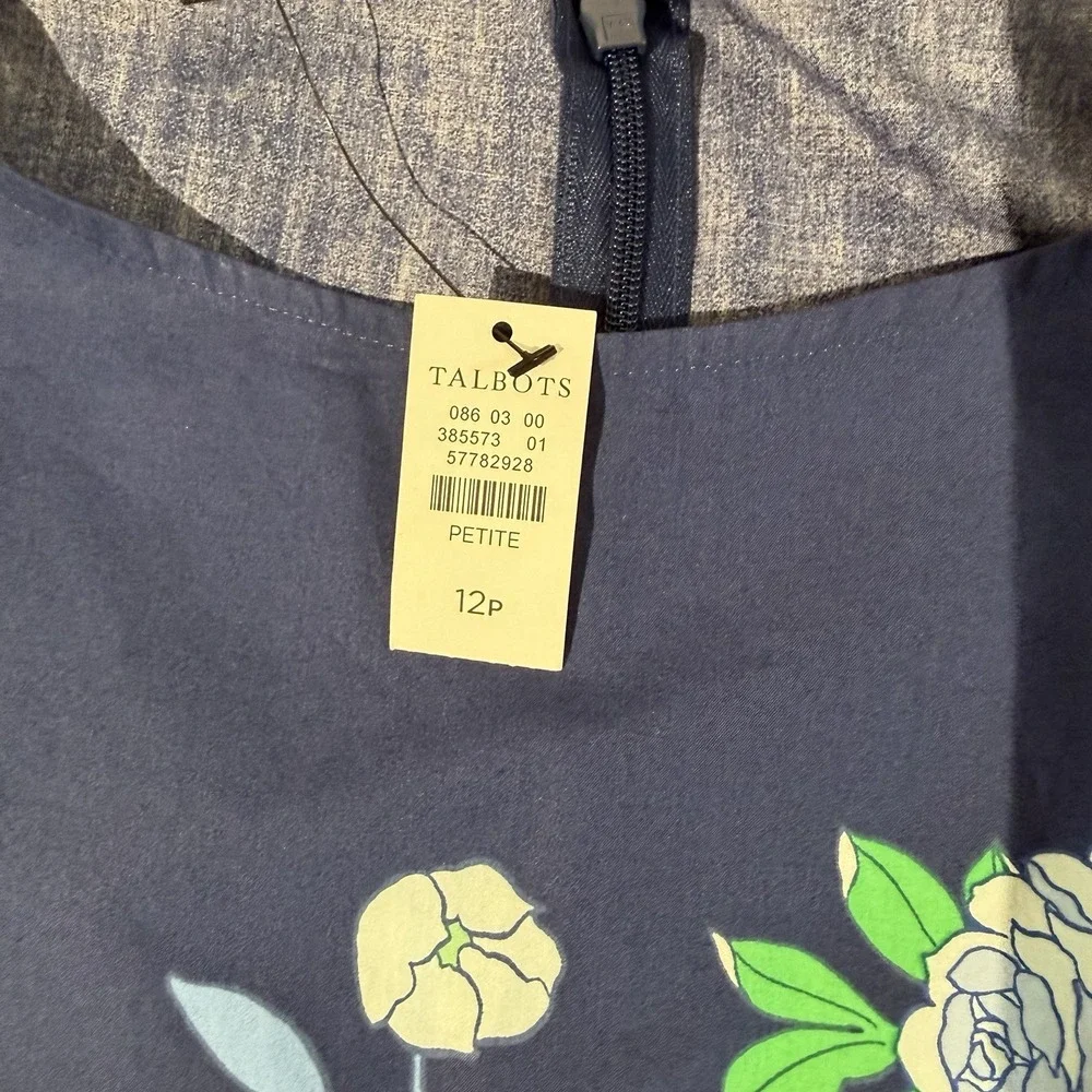 Talbots Modern Poplin Dress - Bold Floral Blue Size 12 Petite